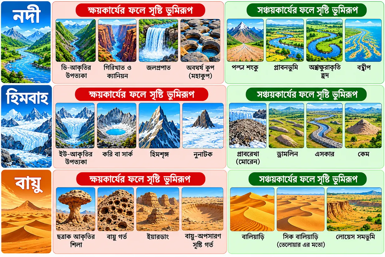 বহির্জাত প্রক্রিয়া ও সৃষ্ট ভূমিরূপের চিত্র